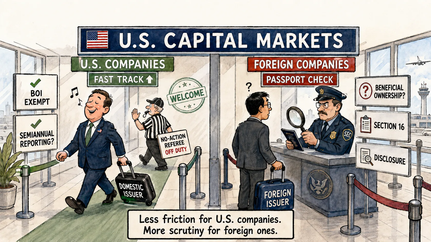 U.S. companies take the fast track while foreign issuers queue for the passport check.