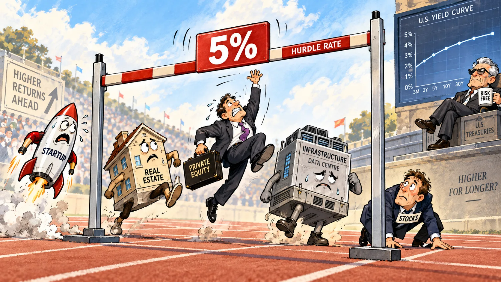 At 5%, the government bond sets the starting point every other investment has to clear. Conceptual illustration.
