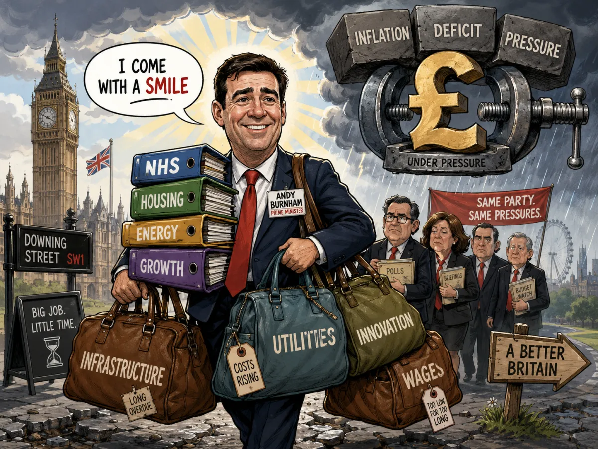 Britain's new Prime Minister arrives with a smile.