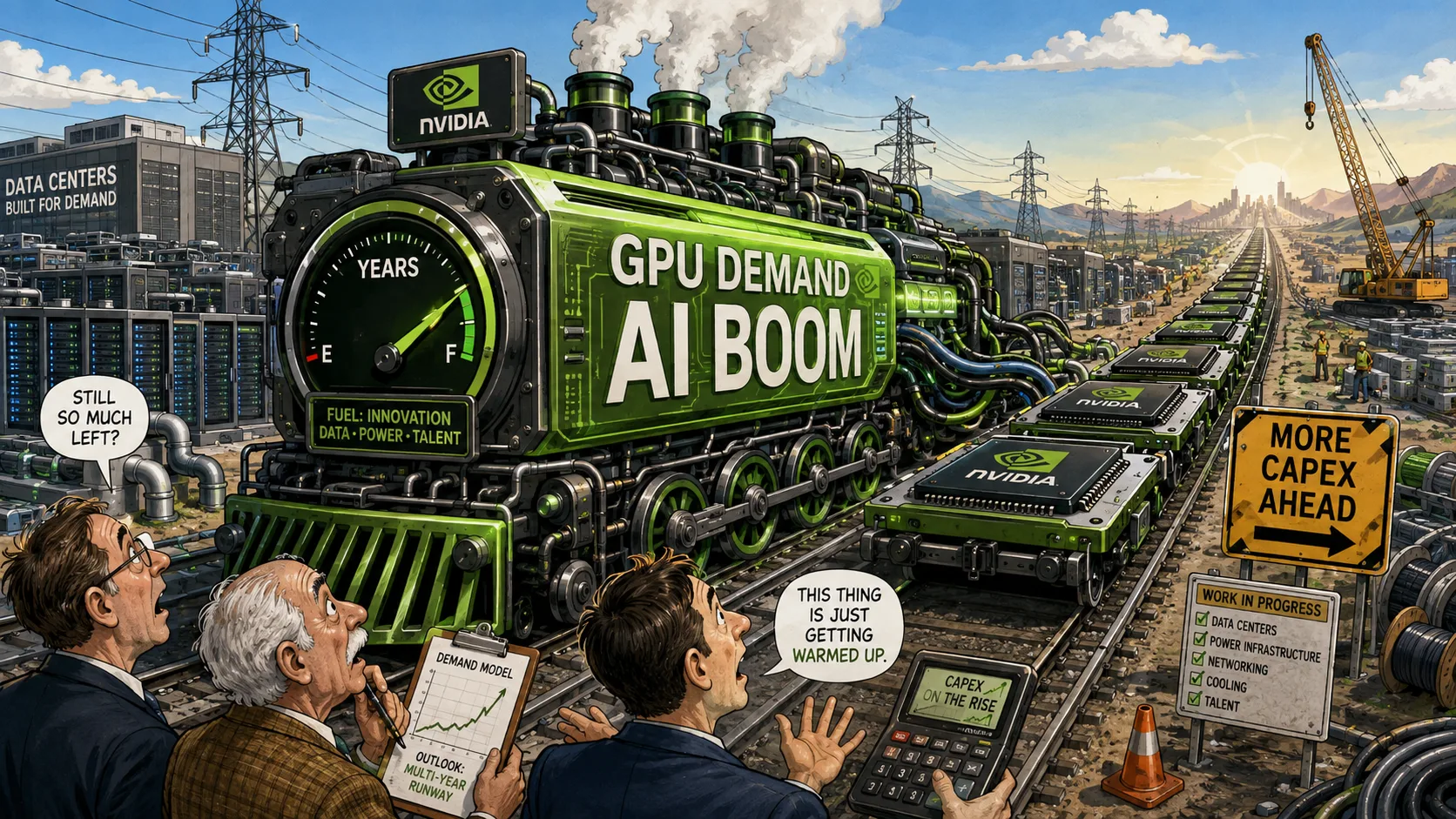 The data centre buildout keeps climbing — Nvidia says the runway is measured in years, not quarters.