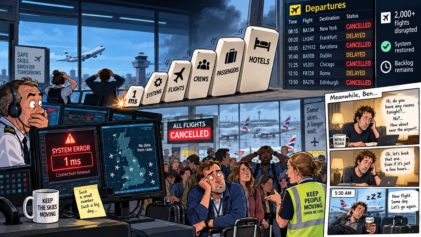 The dashboard may be green while the departure board is still red.